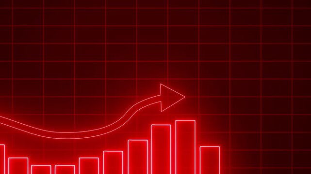 Neon Bar Chart with Downward Arrow, Technology-Inspired Business Report Chart with Neon Glow