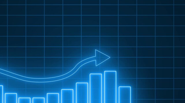 Neon Bar Chart with Downward Arrow, Technology-Inspired Business Report Chart with Neon Glow