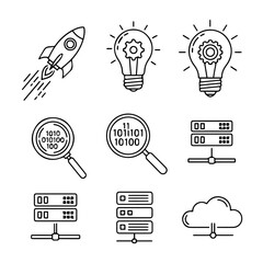 Creative Startup and Innovation Icons &ndash; Light Bulb, Rocket, Idea Design