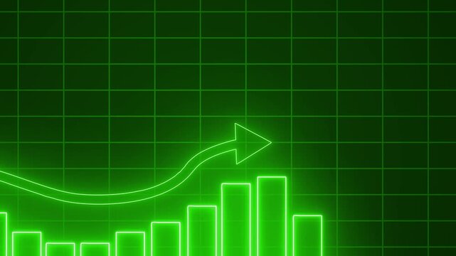 Neon Bar Chart with Downward Arrow, Technology-Inspired Business Report Chart with Neon Glow