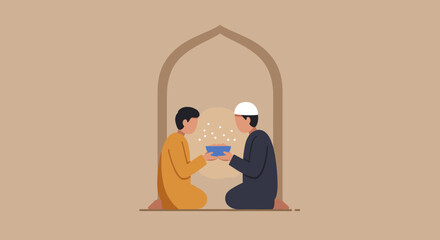 Muslim Man and Woman Sharing Food in Ramadan