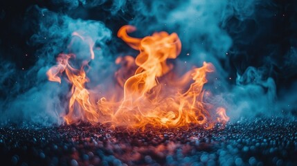 Fiery Inferno: A Dramatic Dance of Orange Flames and Teal Smoke