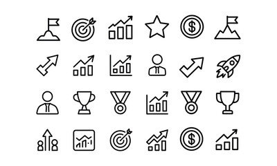 Minimalist Business Growth and Success Line Icons Thin Outline Vector Set