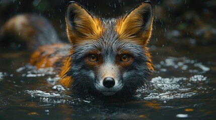 Majestic Fox in Rain: A Captivating Wildlife Encounter