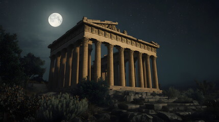 Obraz premium Parthenon ruins in Athens Greece under full moon night