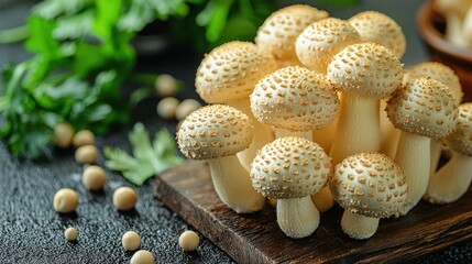 Gourmet Mushrooms on Wooden Board