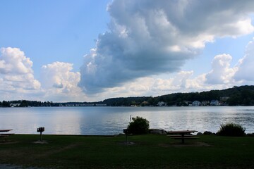 Serene Lake View Under a Dramatic Sky During a Peaceful Afternoon at the Waterfront