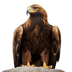 Obraz premium Majestic golden eagle perched on a rock against a dark background