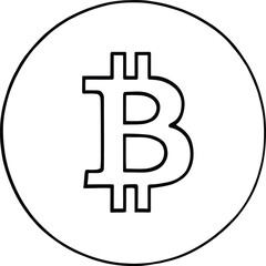 A simple black and white line drawing of a bitcoin symbol inside of a circle on a white background