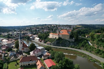Fototapeta premium Ledec nad Sazavou town aerial panorama in Vysocina region, Bohemia
