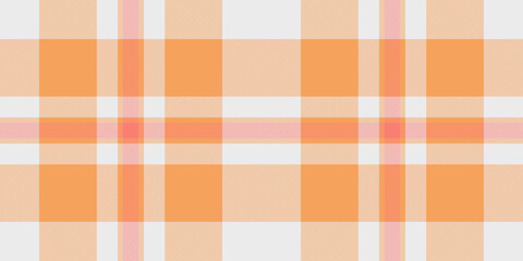 Warm, inviting plaid pattern in shades of orange  white. Textile design for backgrounds, apparel, or graphic projects needing a classic, versatile feel.