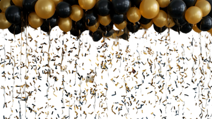 Elegant Black and Gold Balloons with Confetti Celebration Event Decoration