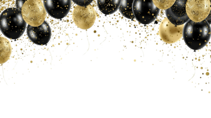 Elegant Realistic Golden and Black Balloon with Glitter Confetti Background Image
