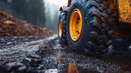 Muddy Tractor Tire on Forest Road