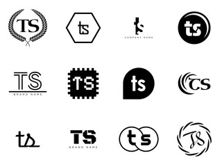 TS logo company template. Letter t and s logotype. Set different classic serif lettering and modern bold text with design elements. Initial font typography.