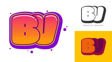 BV logo design for festival or party. Initial letter b and v in graffiti style. Creative modern lettering company name of font typography. Kids trendy logotype or identity.