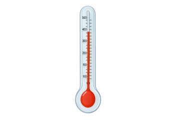 Thermometer showing hot temperature on transparent background