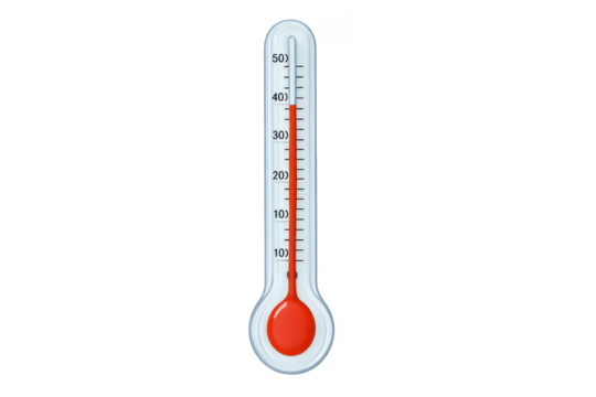 Thermometer showing hot temperature on transparent background