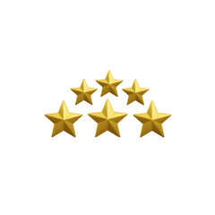 Obraz premium 5 Golden Stars Rating PNG – 3D Isometric Icons – Isolated on Transparent Background PNG for Reviews & Feedback Design