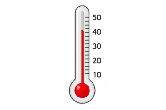 Thermometer showing increasing temperature on transparent background