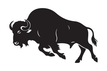 Silhouette of a charging bison in motion