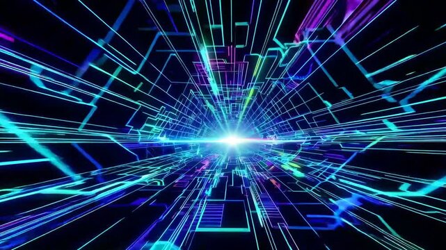 Futuristic internet network background with high-speed lines and holographic grids.