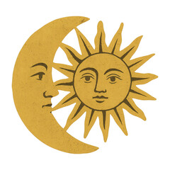PNG Vintage celestial sun moon illustration.