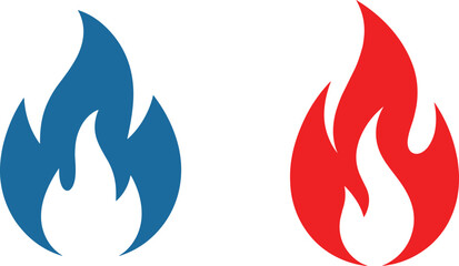 Conceptual representation of fire, flames, or energy symbolized by stylized blue and red flames. Use this versatile image to represent heat, danger, or combustion