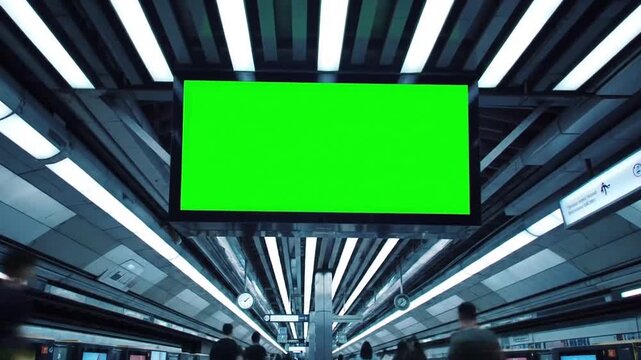 Blank Green Screen Display in Subway Station for Advertising