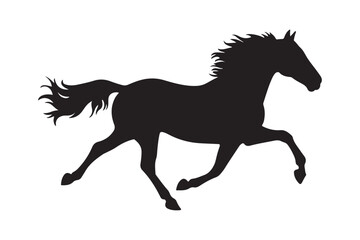 Silhouette of a horse galloping with its mane and tail flowing