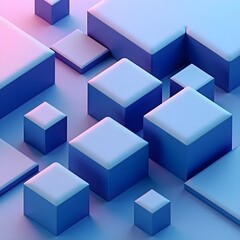 A blue and white geometric design with a 3D effect.