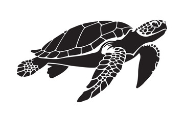 Silhouette of a sea turtle swimming gracefully underwater