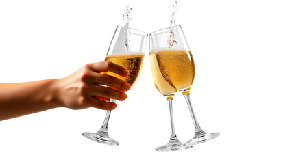 Obraz premium champagne cheers toasting isolated on white background