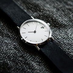Minimalist Wristwatch on Tweed Fabric Neutral Chic Style