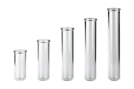 Four graduated glass test tubes