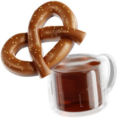 Pretzel with Glass Mug Filled with Dark Beverage