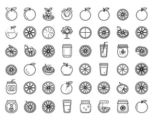 Collection of simple line art orange icons