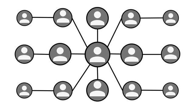 Network diagram with interconnected user icons animation