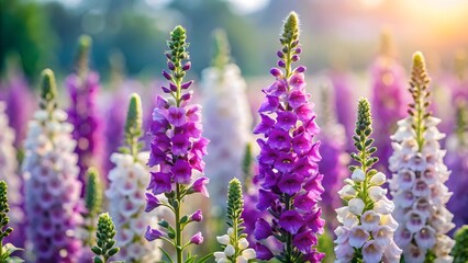 Purple and white foxglove flowers in a field isolated on white background © SUMA