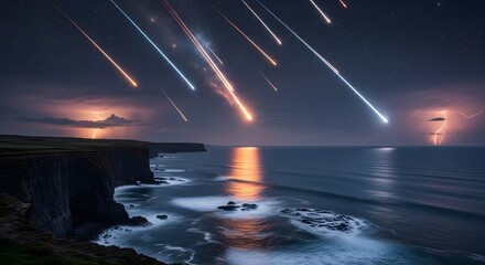 Meteor Shower Over Cliffs