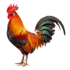 Fototapeta premium Majestic rooster standing proudly in vibrant colors against a black background