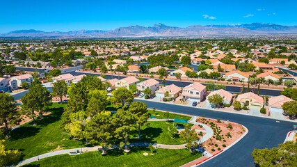 Aerial Residential Neighborhood Green Park and Mountain View in Las Vegas