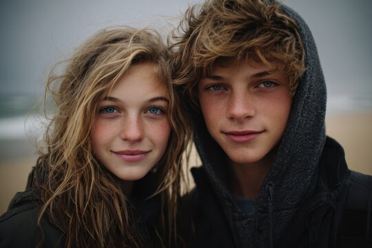 Teen couple at the beach