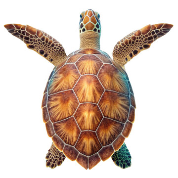 Overhead view of a detailed sea turtle showing shell and wing texture