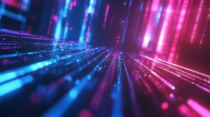 Abstract digital stream of pink and blue light particles image photo