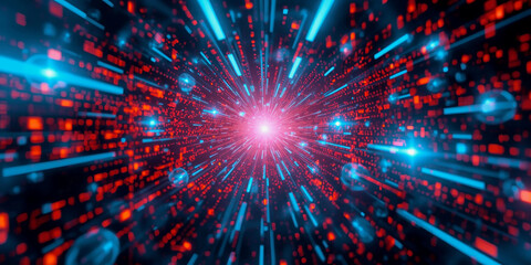 Naklejka premium Colorful light burst through a digital space at high speed