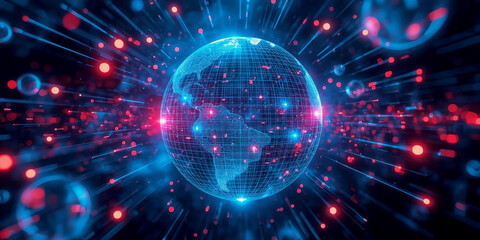Obraz premium Digital globe showcasing connectivity in vibrant colors