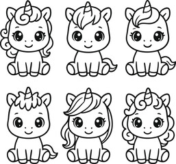 Unicorn elements drawing coloring page illustration line art,