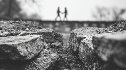 Close-up view of weathered stones.