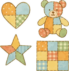 Collection of watercolor painted patchwork items